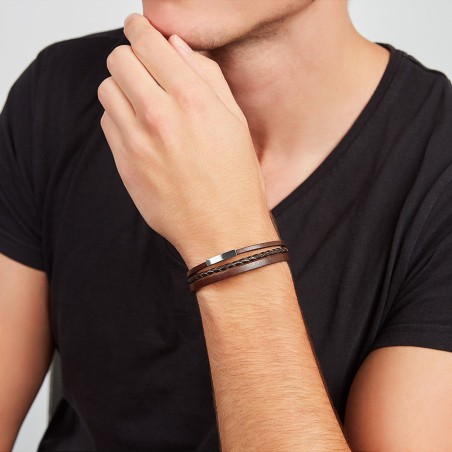 Bracelet homme fossil multi-rangs cuir brun – bracelets homme
