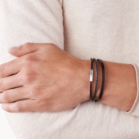 Bracelet homme fossil multi-rangs cuir brun – bracelets homme