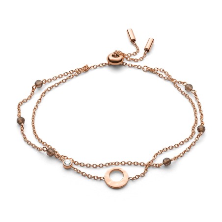Bracelet femme fossil multi-rangs hammered acier doré rose et quartz fumé  – bracelets femme