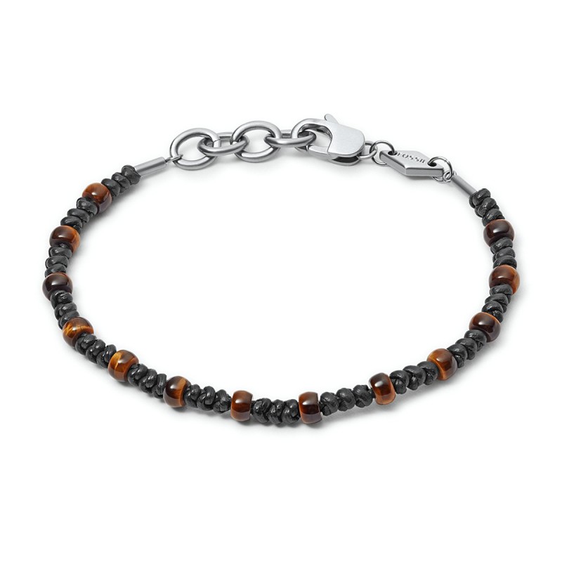 Bracelet FOSSIL en Acier et Œil De Tigre Marron - JF02939040 - Cleor