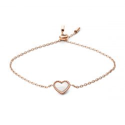 Bracelet femme fossil val i heart you acier doré rose et nacre - bracelets-femme - edora - 0