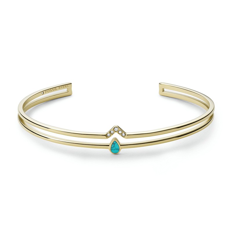 Bracelet femme jonc fossil summer acier doré et turquoise - bracelets-femme  - edora