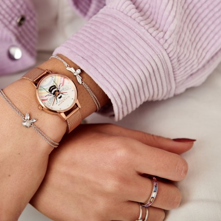 Montre femme olivia burton rainbow bee acier doré rose  – montres femme