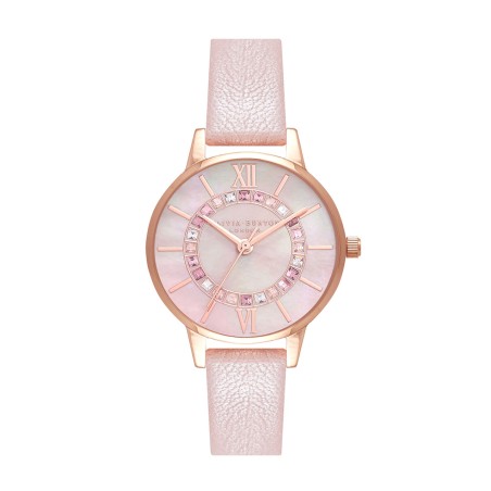 Montre femme olivia burton wonderland cuir rose perlé  – montres femme