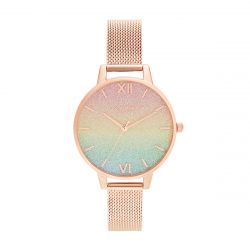 Montre femme olivia burton rainbow glitter cuir doré rose  - montres-femme - edora - 0