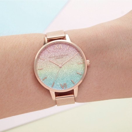 Montre femme olivia burton rainbow glitter cuir doré rose – montres femme