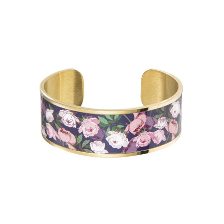 Bracelet femme manchette louise's garden pivoine rose acier doré  – manchettes