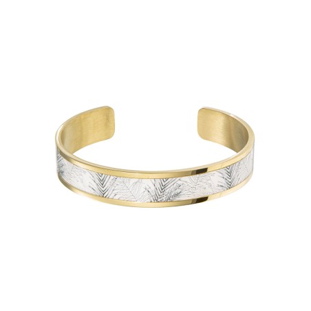 Bracelet femme jonc louise's garden acier doré et laque fougère noire mof1202 – manchettes