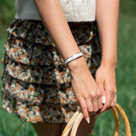 Bracelet femme jonc louise's garden acier doré et laque fougère noire mof1202 – manchettes