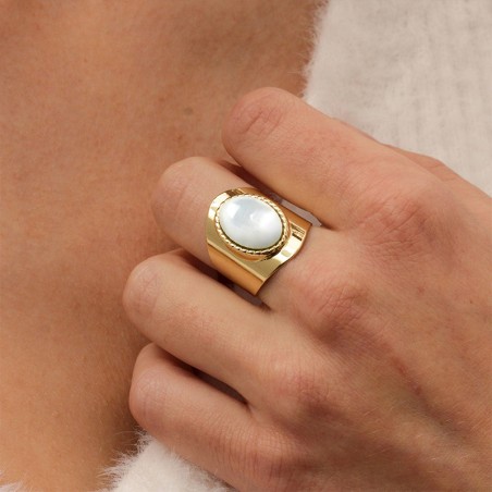 Bague femme emma et chloé agnès laiton doré et nacre – bagues femme