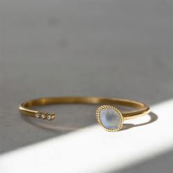 Bracelet femme jonc emma et chloé bolina acier doré et pierre de lune - joncs - edora - 1
