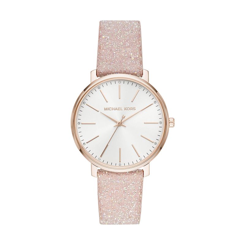 Montre femme michael kors pyper cuir pailleté rose - analogiques - edora