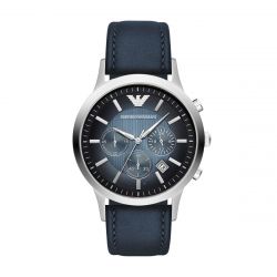 Montre homme chronographe emporio armani classic cuir bleu - chronographes - edora - 0
