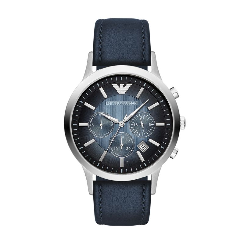 Montre homme chronographe emporio armani classic cuir bleu - chronographes - edora