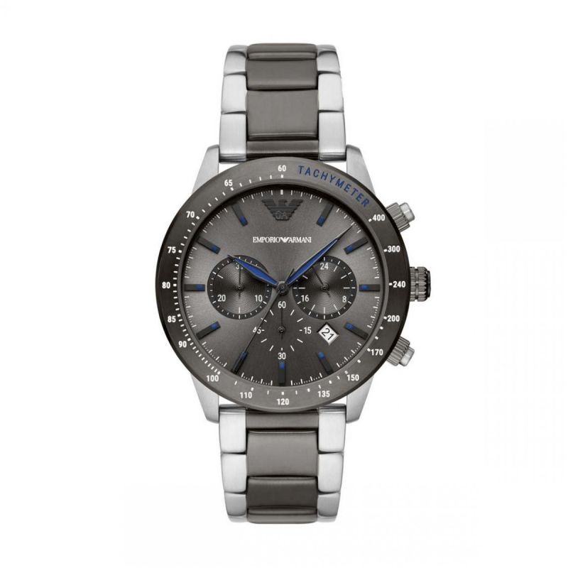 Montre homme chronographe emporio armani mario acier gris  - chronographes - edora