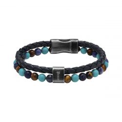 Bracelet homme karma  rochet cuir noir et perles multicolores - bracelets-homme - edora - 0