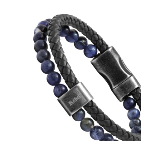 Bracelet homme karma  rochet cuir noir et  lapis lazuli – bracelets cuir