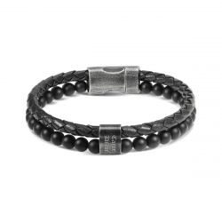 Bracelet homme karma  rochet cuir noir et agates noires - bracelets-homme - edora - 0