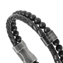 Bracelet homme karma  rochet cuir noir et agates noires - bracelets-homme - edora - 2