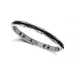 Bracelet homme magnum rochet acier argenté et polyurethane noir - bracelets-homme - edora - 1