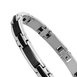 Bracelet homme magnum rochet acier argenté et polyurethane noir - bracelets-homme - edora - 2