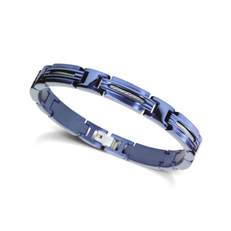 bracelet homme Marina  ROCHET Acier argenté et bleu