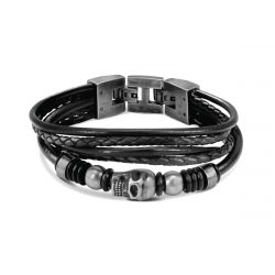 Bracelet homme torsadé tommy hilfiger acier argenté et cuir noir -  bracelets-acier - edora