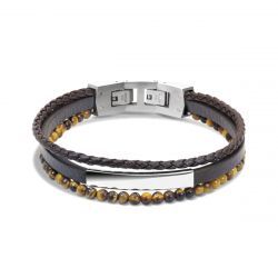 Bracelet homme yale rochet cuir marron et œil de tigre - bracelets-homme - edora - 0