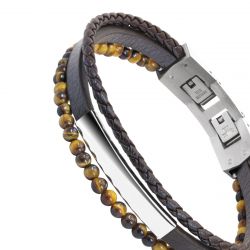 Bracelet homme yale rochet cuir marron et œil de tigre - bracelets-homme - edora - 2