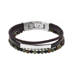 Bracelet homme yale rochet cuir marron et perles multicolores - bracelets-homme - edora - 0