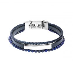 Bracelet homme yale rochet cuir bleu et lapis lazuli - bracelets-homme - edora - 0