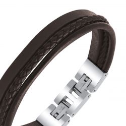 Bracelet homme stanford rochet acier argenté et cuir marron - bracelets-homme - edora - 2