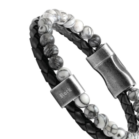 Bracelet homme karma  rochet cuir noir et jaspe grise – bracelets homme