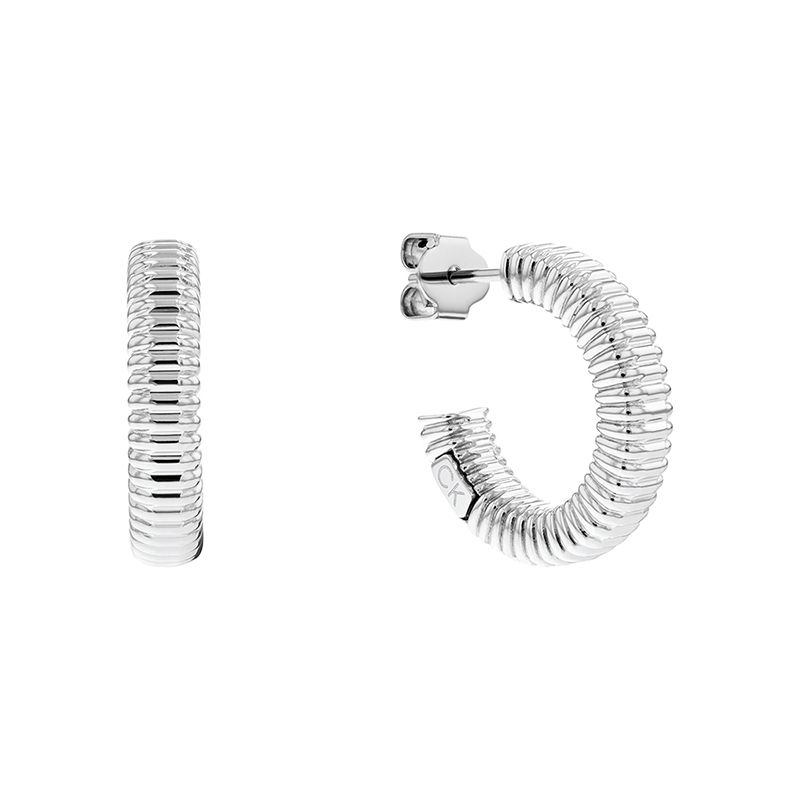 Boucles d'oreilles femme créoles calvin klein playful repetition acier argenté - creoles - edora