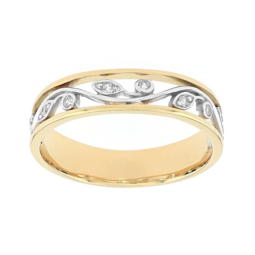 Bague Femme Alliance florale OR 750/1000 bicolore et diamants 