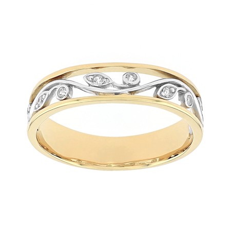 Bague femme alliance florale or 750/1000 bicolore et diamants edo3n017xb4.750mil – bagues de mariage