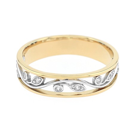 Bague Femme Alliance florale OR 750/1000 bicolore et diamants 
