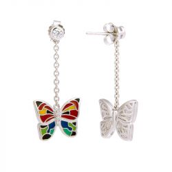 Boucles d'oreilles femme pendantes una storia papillons argent 925/1000 et oxydes bo121100 - boucles-d-oreilles-femme - edora - 0