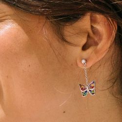 Boucles d'oreilles femme pendantes una storia papillons argent 925/1000 et oxydes bo121100 - boucles-d-oreilles-femme - edora - 1