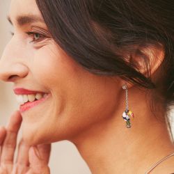 Boucles d'oreilles femme pendantes una storia toucan argent 925/1000 et oxydes bo121112 - boucles-d-oreilles-femme - edora - 1
