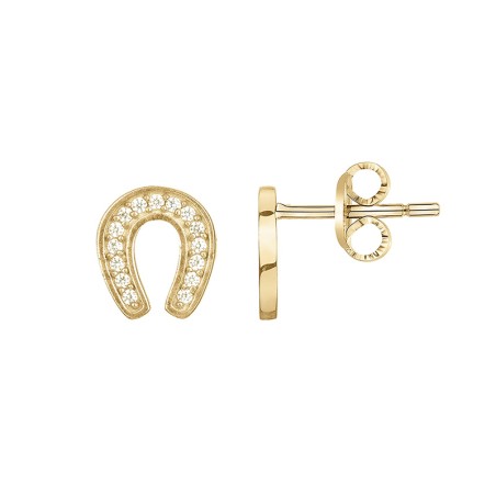 Boucles d'oreilles femme puces fer à cheval plaque or et oxydes – boucles d'oreilles femme