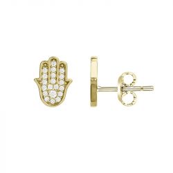 Boucles d'oreilles femme puces main de fatma plaque or et oxydes - boucles-d-oreilles-femme - edora - 0