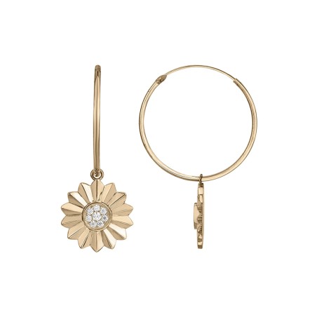 Boucles d'oreilles femme pendantes fleurs plaque or et oxydes – boucles d'oreilles femme