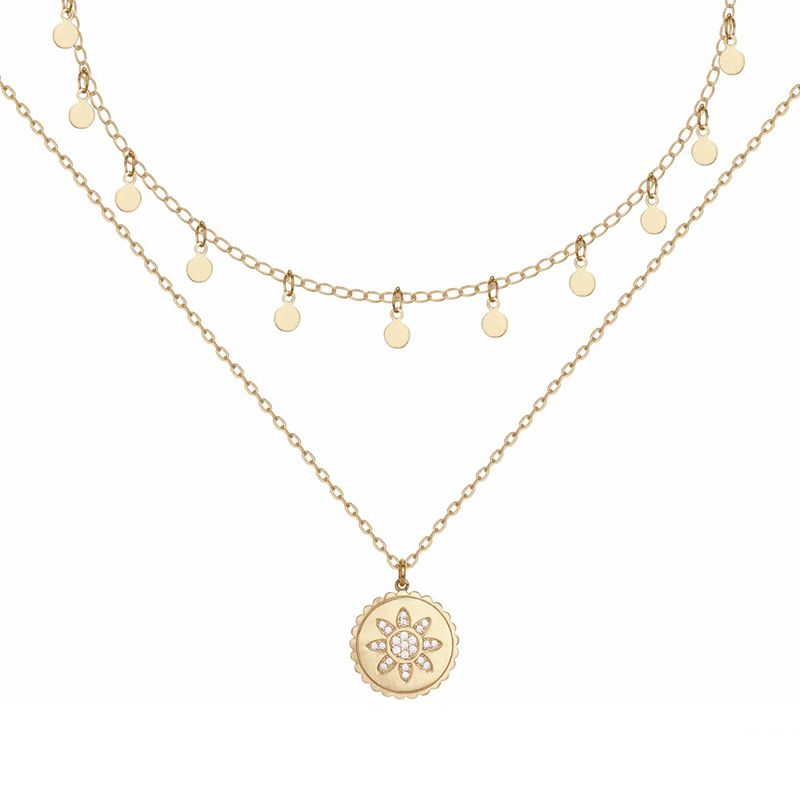 Collier femme double rang edora plaque or et oxydes - colliers-femme - edora