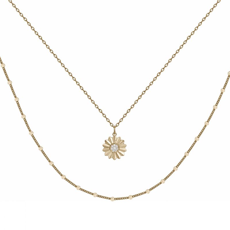 Collier femme fleur double rang edora plaque or et oxydes - colliers-femme - edora