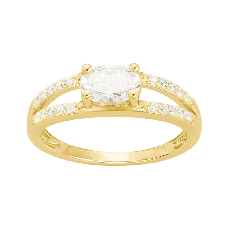 Bague femme solitaire accompagné edora plaque or et oxydes - bagues-femmes - edora