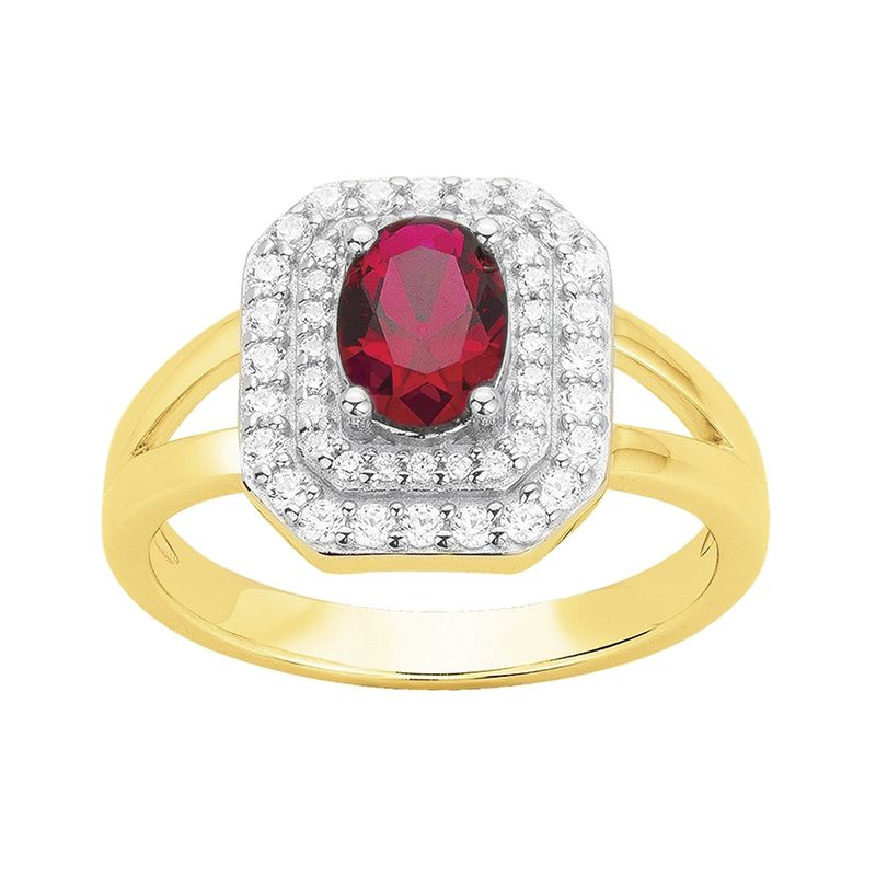 Bague femme entourage edora plaque or et spinelle rouge - bagues-femmes - edora