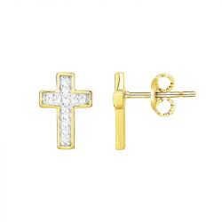 Boucles d'oreilles femme puces croix edora plaque or et oxydes - boucles-d-oreilles-femme - edora - 0