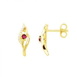 Boucles d'oreilles femme puces edora plaque or et spinelles rouges - boucles-d-oreilles-femme - edora - 0