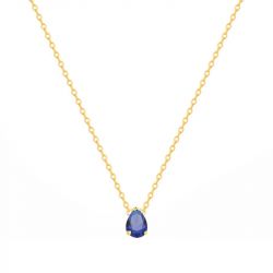 Collier femme solitaire edora plaque or et spinelle bleue - colliers-femme - edora - 0